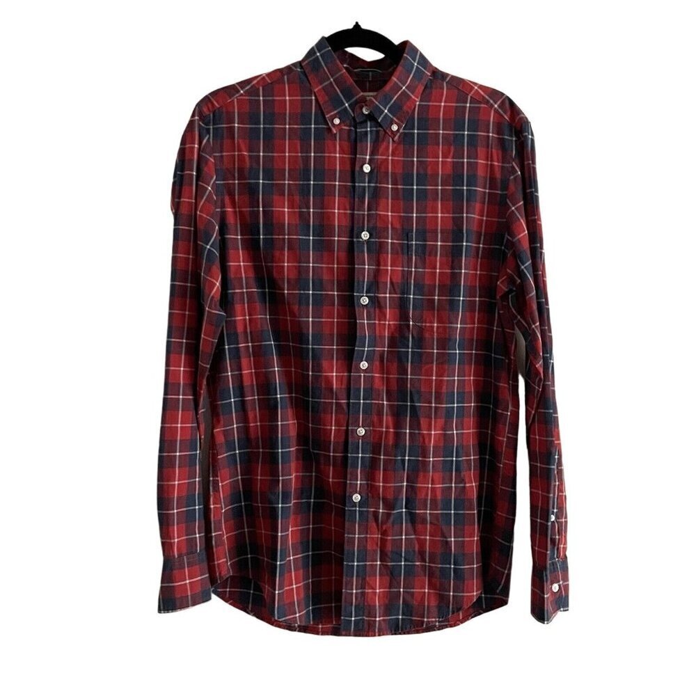 J. Crew Mens SZ S Red/Blue/White Plaid Long Sleeve Button Up Classic Fit Shirt